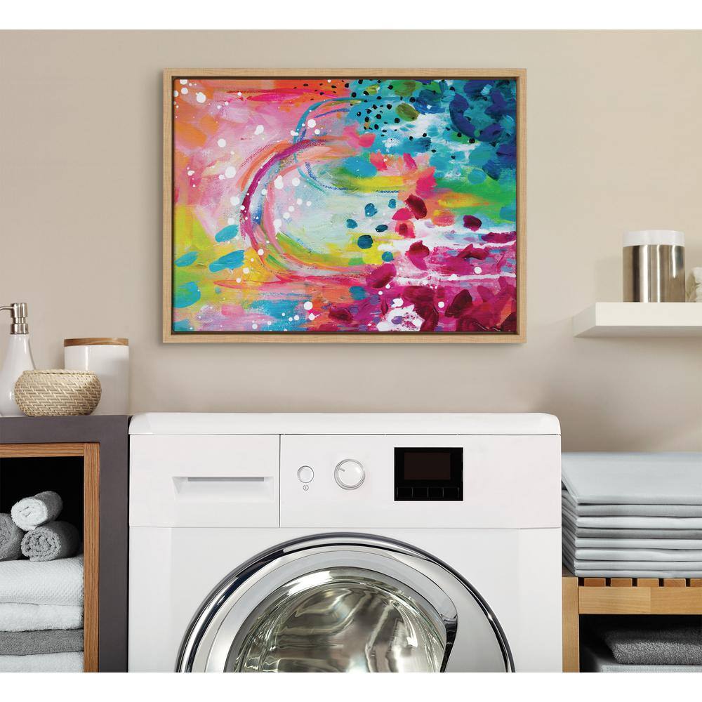 Chasing Rainbows Abstract Multicolor Canvas Print with Natural Frame