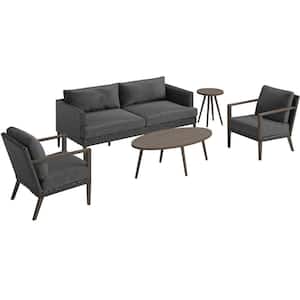 Monterey 5-Piece Outdoor Conversation Set with 2 Woven Side Chairs, Sofa, Faux Wood Coffee and Side Tables