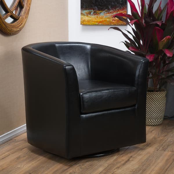 Daymian 30 in. Black Faux Leather Swivel Arm Chair