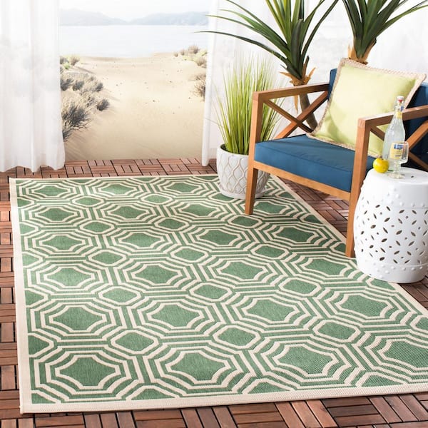 Courtyard Dark Green/Beige Doormat 3 ft. x 5 ft. Border Indoor/Outdoor Patio Area Rug