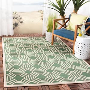 Courtyard Dark Green/Beige 7 ft. x 10 ft. Border Indoor/Outdoor Patio  Area Rug