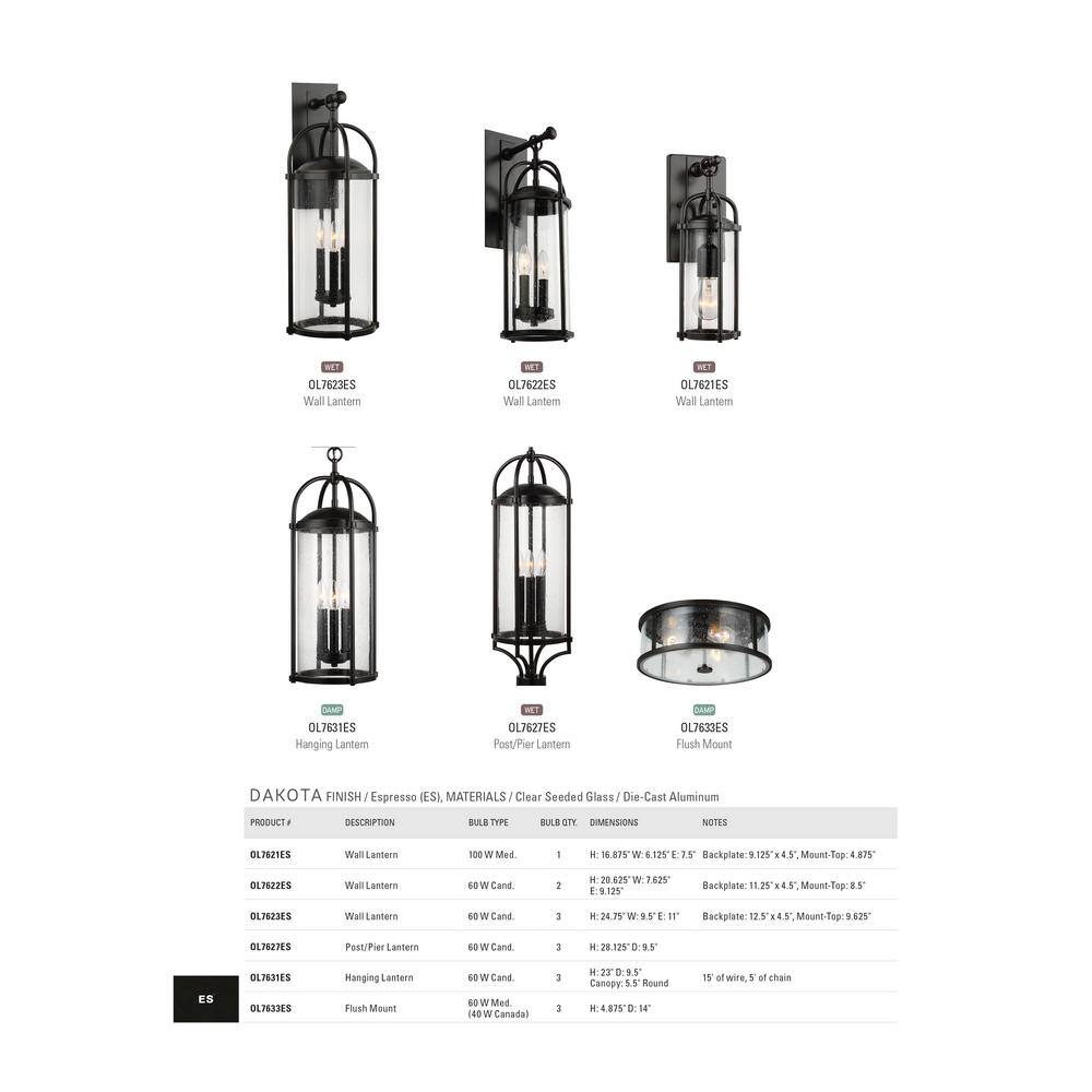 Dakota Espresso Outdoor Wall Lantern Sconce with Clear Glass