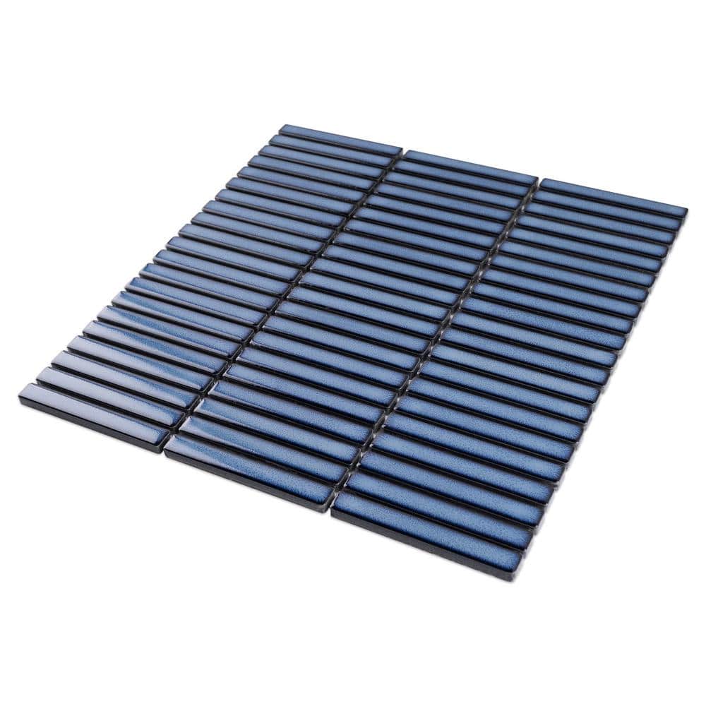 Reactive Ocean Blue Glossy Porcelain Stacked Mosaic Tile