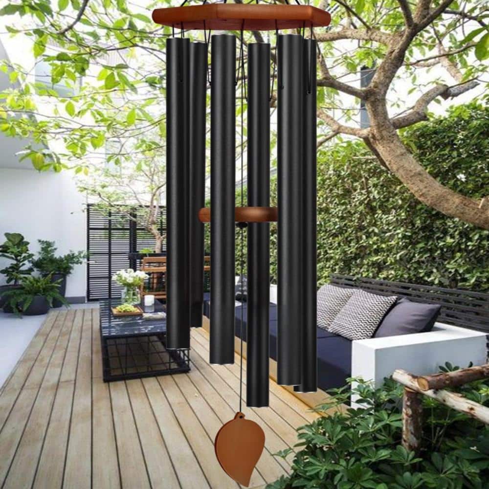 45 in. Wind Chimes Deep Tone Outdoor Decor Black 6-Piece GSL498