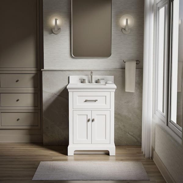 Charlemont 25in. Single Sink Freestanding White Bath Vanity with White Quartz Top Assembled