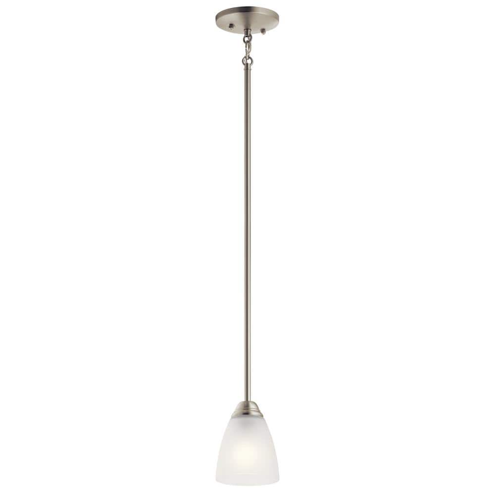 Transitional Brushed Nickel Mini Pendant with Frosted Glass Shade