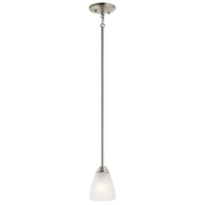 Jolie 1-Light Brushed Nickel Transitional Shaded Kitchen Mini Pendant Hanging Light with Satin Etched Glass