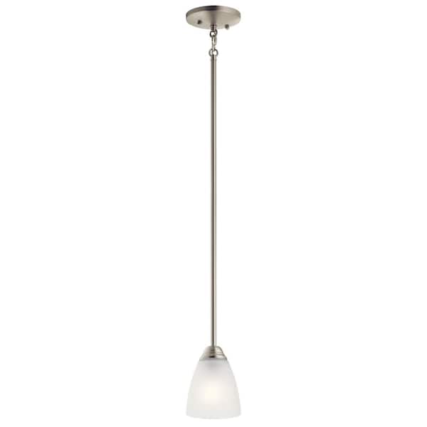 KICHLER Jolie 1-Light Brushed Nickel Transitional Shaded Kitchen Mini Pendant Hanging Light with Satin Etched Glass