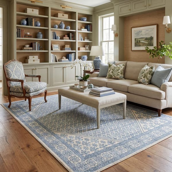 Arlena Light Blue 8 ft. x 10 ft. Traditional Indoor Area Rug
