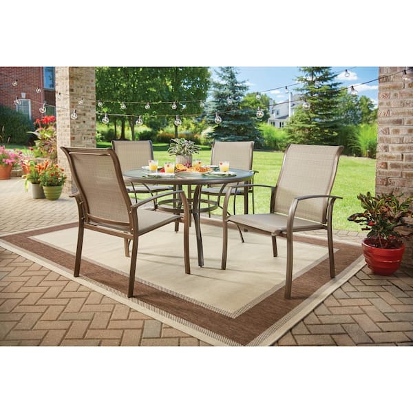 Hampton bay commercial aluminum round outdoor patio slat top dining table discount