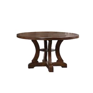 54 in. Brown Wood Pedestal Dining Table (Seat of 4)