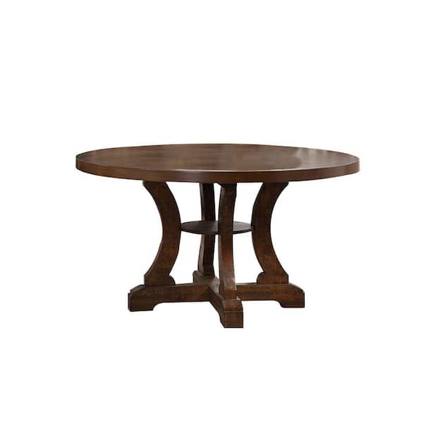 Benjara Neci Brown Wood 54 in. Classic Pedestal Round Dining Table (Seat of 4)