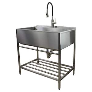 36 in. x 22 in. x 34 in. Stainless Steel Apron-Front Freestanding Utility/Laundry Sink with Wash Stand in Brushed Satin