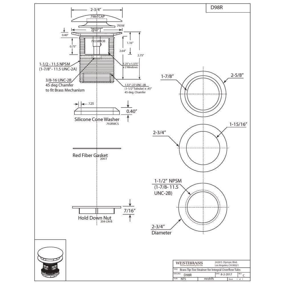 Polished Brass Tip-Toe Integrated Overflow Tub Drain Cover