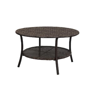 32 in. Mix and Match Brown Round Wicker Outdoor Patio Coffee Table With Woven Table Top