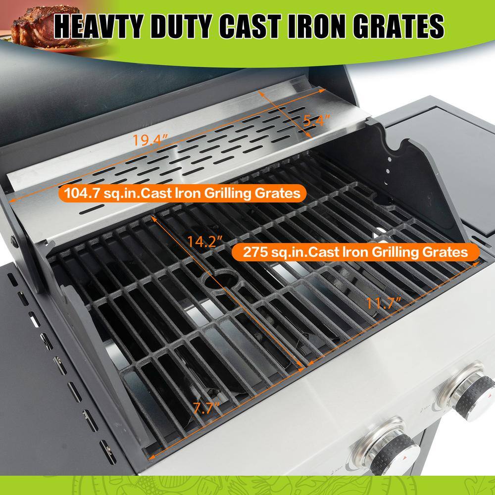 Stainless Steel 3-Burner Propane Gas Grill with Side Burner