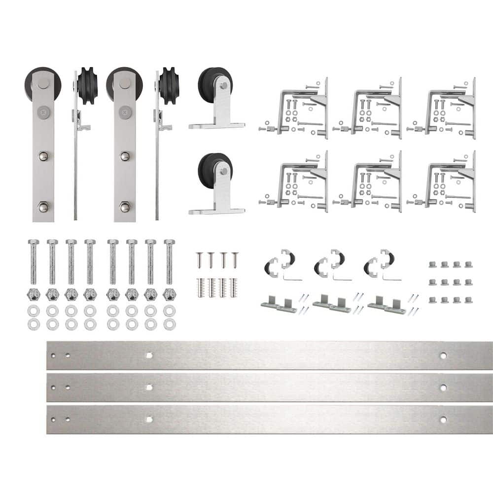 7.5 ft. /90 in. Brushed Nickel Triple Track Bypass Sliding Barn Door Track and Hardware Kit for Triple Doors price history on PriceWatchPro