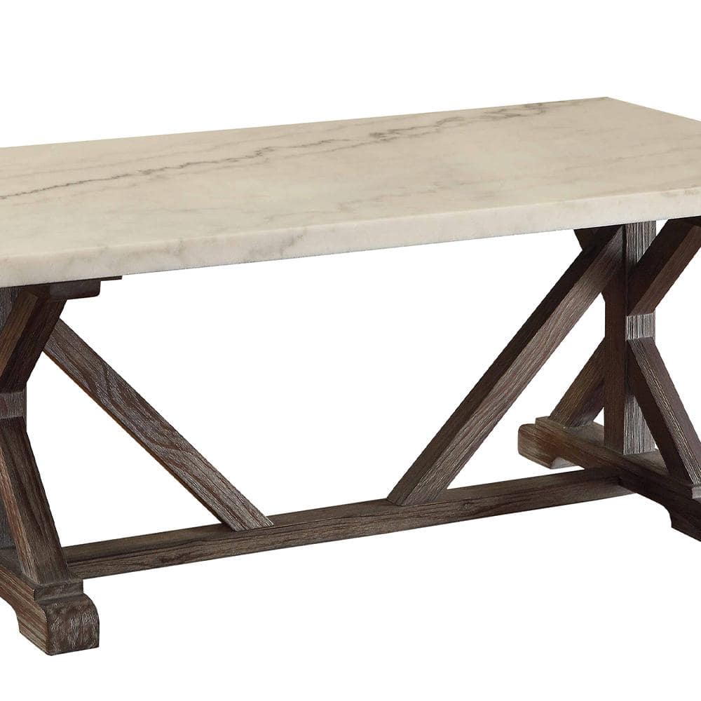 Elegant Romina Weathered Espresso & White Marble Coffee Table