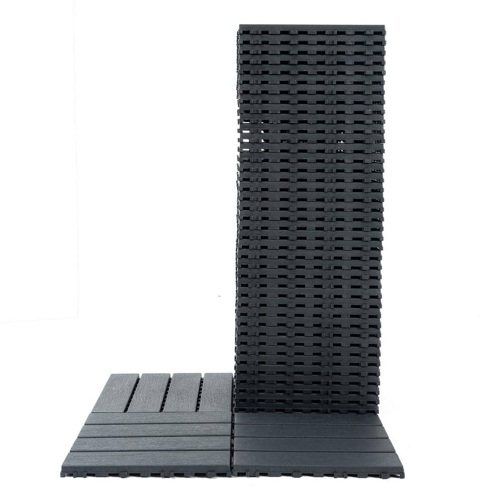 12 in. x 12 in. Plastic Dark Grey Square Stripe Interlocking Floor, Patio D