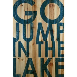 36 in. H x 24 in. W "Go Jump Blue" by Marmont Hill Printed Natural Pine Wood Wall Art