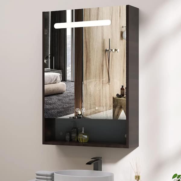 Getpro 21 in. W x 30 in. H LED Rectangular Black Wood Surface Mount Medicine Cabinet with Mirror Defogging