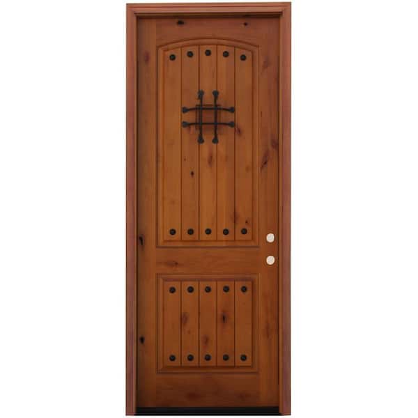 Pacific Entries 36 in. x 96 in. Rustic 2-Panel Stained Knotty Alder Wood Prehung Front Door with 8 ft. Height Series