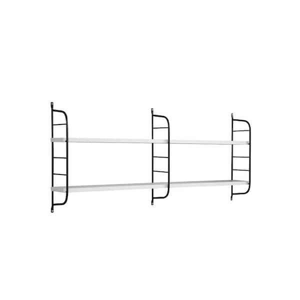 2-Tier Wall Mounted Shelf with Adjustable Shelves, Metal Bracket, Wall Decoration, White/Black