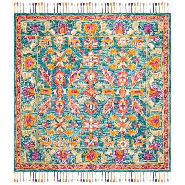 Aspen 3 ft. x 3 ft. Square Turquoise/Purple Ornate Area Rug