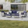 Sonkuki 5-Piece Patio Conversation Set Gray Wicker with Swivel Rocking Chair and Navy Blue Thickening Cushions R-S1-2RHNY