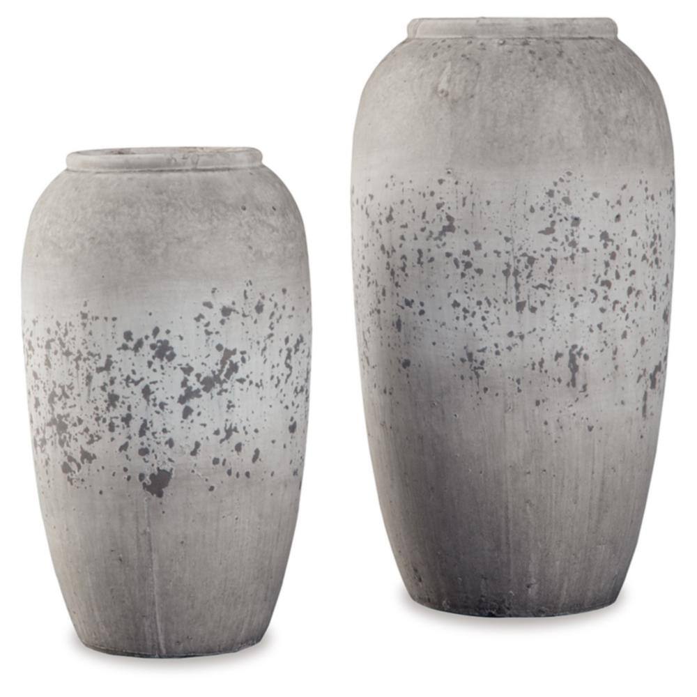 Gray Speckled Ceramic Tall Vase Set, 14.75" and 12"
