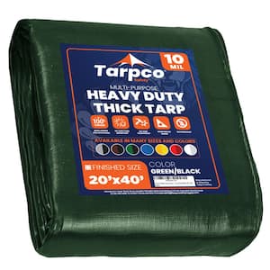 20 ft. x 40 ft. Green/Black 10 Mil Heavy Duty Polyethylene Tarp, Waterproof, UV Resistant, Rip and Tear Proof