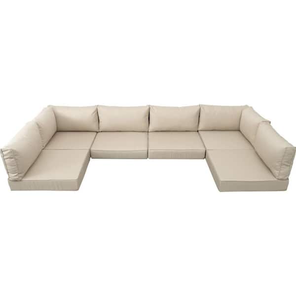 Oyezvary 14-Piece 74.40 x 22.05 Replacement Outdoor Sectional Cushion, Water Resistant Cushions and UV Resistant in Beige