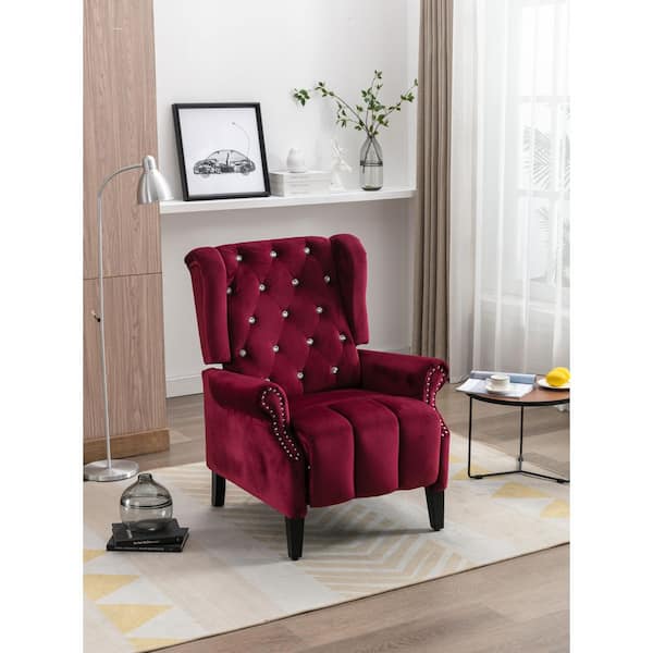 Officier test piek URTR Elegant Luxury Diamond Tufted Red Velvet Upholstered Recliner Accent  Sofa Chair with Wing Back and Armrest HY02357Y - The Home Depot