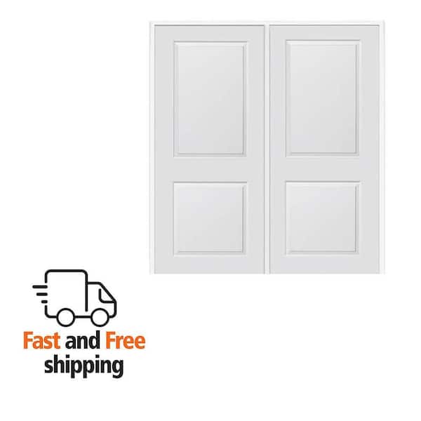 60 in. x 80 in. Smooth Carrara Right-Hand Active Solid Core Primed Molded Composite Double Prehung Interior Door