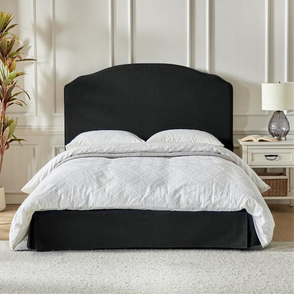JAYDEN CREATION Christoph Black Wood Frame Queen 2-Piece Traditional Bedroom Platform Bed Set with Upholstered Headboard