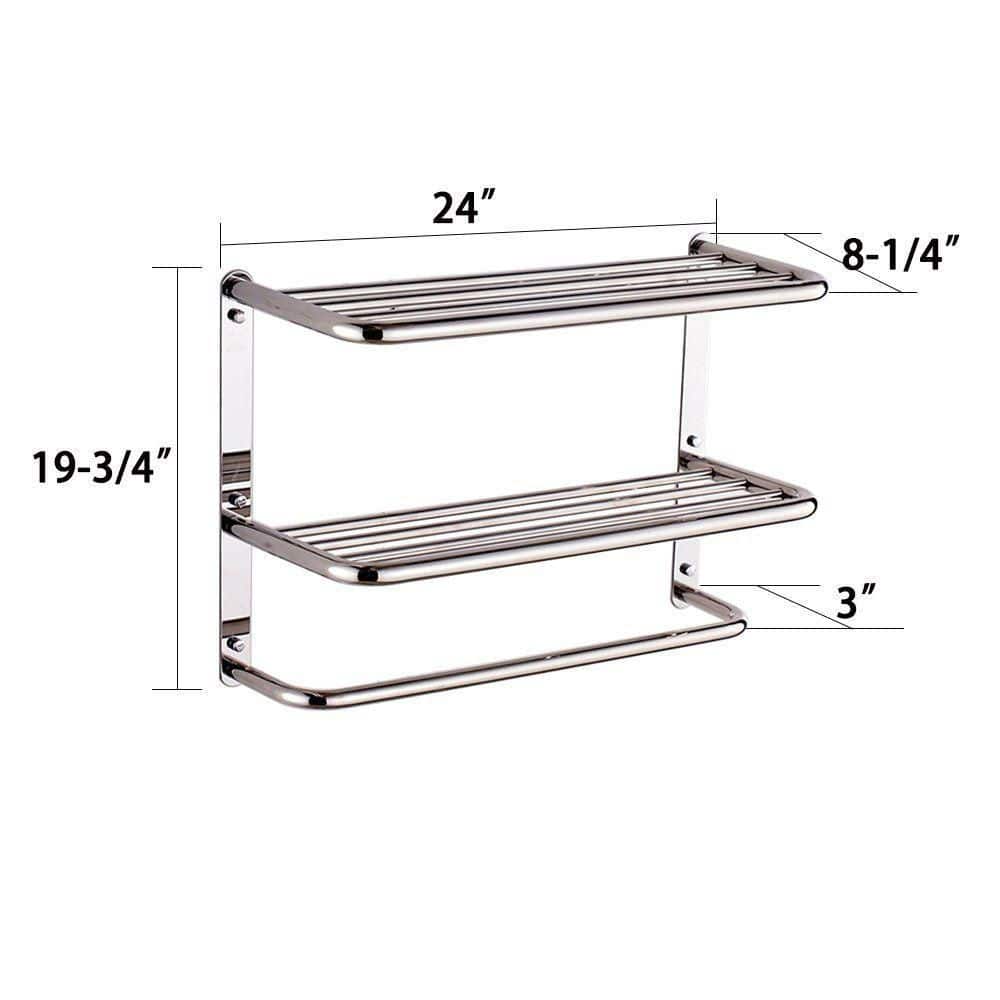 24-Inch Polished Stainless Steel Wall-Mounted Double Towel Rack