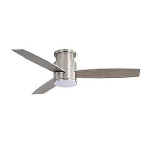 3.6 ft. 3-Plywood Blades Nickel/Wood Grain LED Flush Mounted Indoor Ceiling Fan with Remote