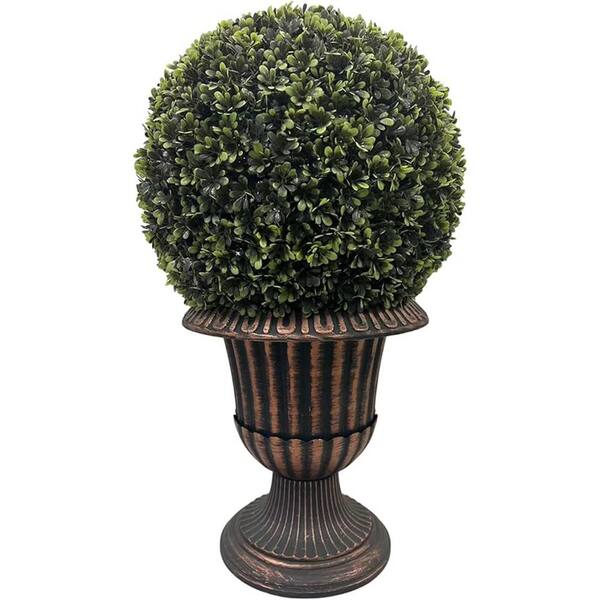 Avex 2 ft. Artificial Boxwood Ball Topiary Tree in Bronze Pedestal Pot