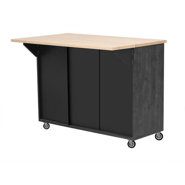 Runesay Black Mdf Base with Mdf Wood Top Rolling Kitchen Island (29.5-in x 51.2-in x 36.2-in)