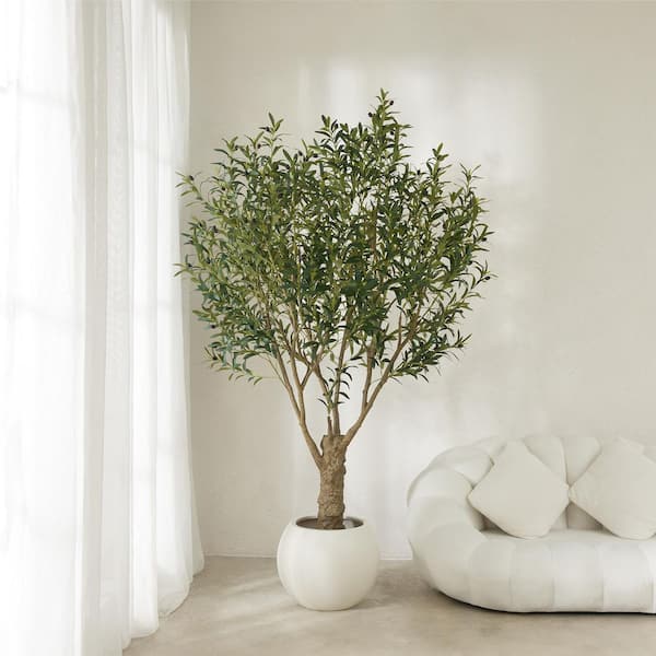 7ft.Artificial Olive Tree Indoor/Outdoor, Faux Plant with UV-Resistant in Black Planter for Home Office Decor