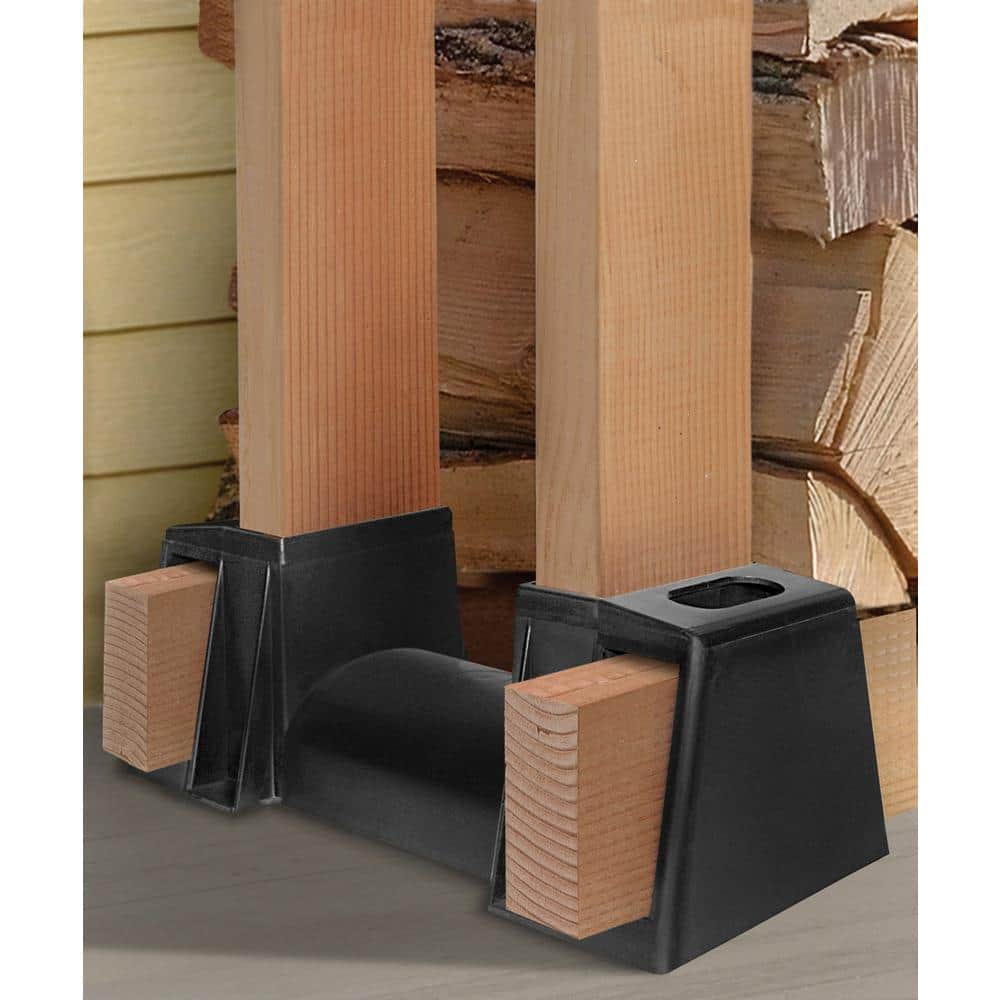 Adjustable Black Plastic Firewood Rack Bracket Kit with Natural Wood