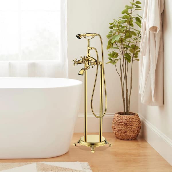 FORCLOVER 3-Handle Claw Foot Freestanding Tub Faucet with Hand Shower in. Gold