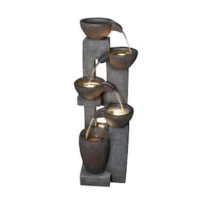 39 in. H Resin Outdoor Water Fountain Freestanding Fountains with LED Light for Garden Patio, 5-Tier