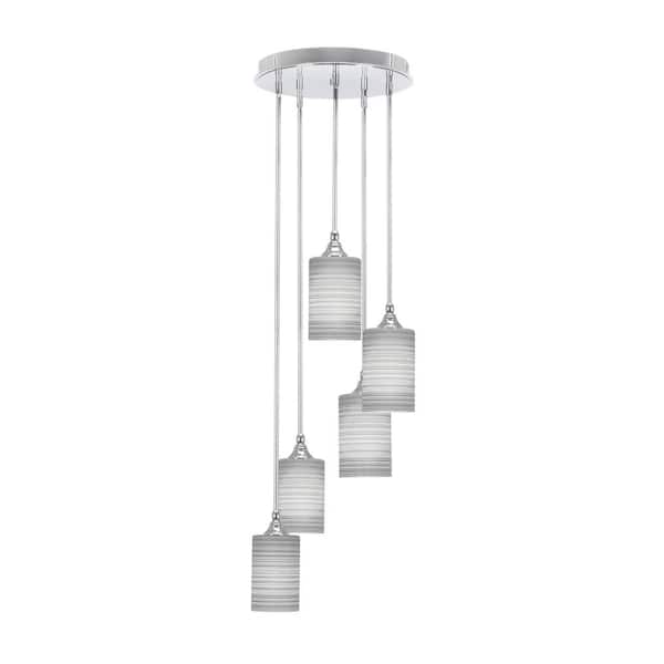 Unbranded Villa 5 Light Chrome Pendant, Cluster Pendant Light with 4 in. Gray Matrix Glass Shades, No Bulbs Included