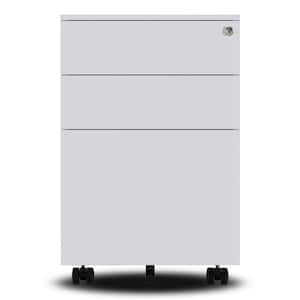 White Movable 3-Drawers Metal File Cabinet Lateral Desk Cabinet with Lockable Cactors
