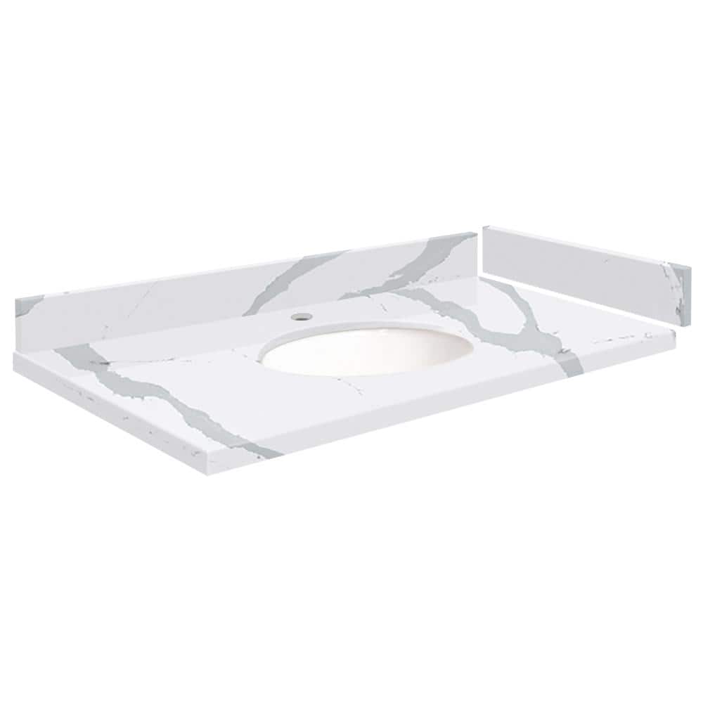 Silestone 34.5 in. W x 22.25 in. D Quartz White Round Single Sink Vanity Top in Bianco Calacatta price history on PriceWatchPro