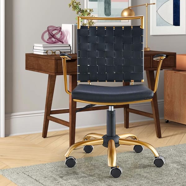 Ahokua Black Leatherite Seat Office Chair with Non AdjusTable L