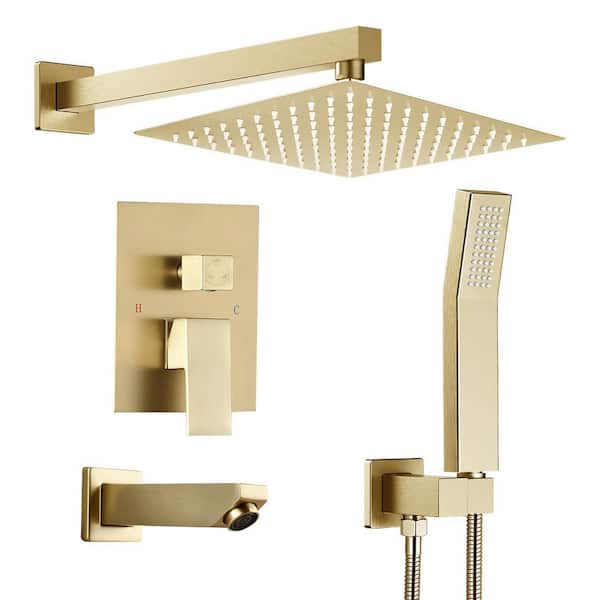 AKLFGN Single Handle 3-Spray Shower Faucet 2.0 GPM with Spout with 360° Swivel in Brushed Gold