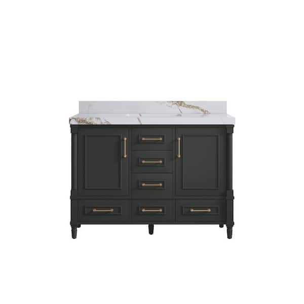 Hudson 48 in. Single Sink Freestanding Black Top Bath Vanity with Calacatta Gold Quartz Top Unassembled