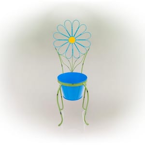 24 in. Tall Blue Daisy Flower Planter with Stand Decoration Yard Statue